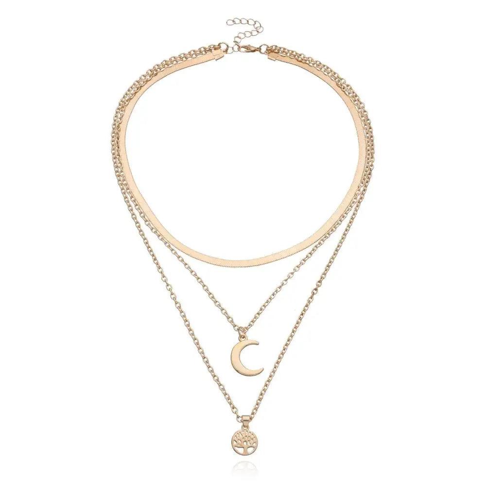 Modernd Luxury 2021 New Gold Coin Layered Chain Necklace For Women And Girls Stylish Pearl Moon Choker Collar butterfly