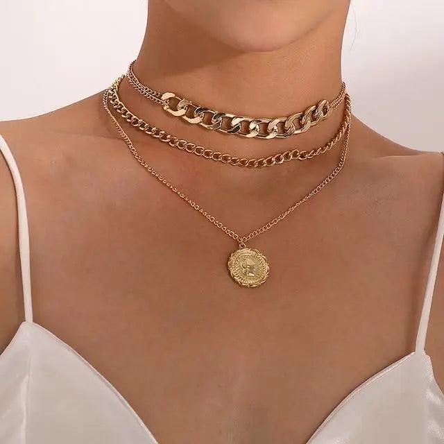 Modernd Luxury 2021 New Gold Coin Layered Chain Necklace For Women And Girls Stylish Pearl Moon Choker Collar butterfly