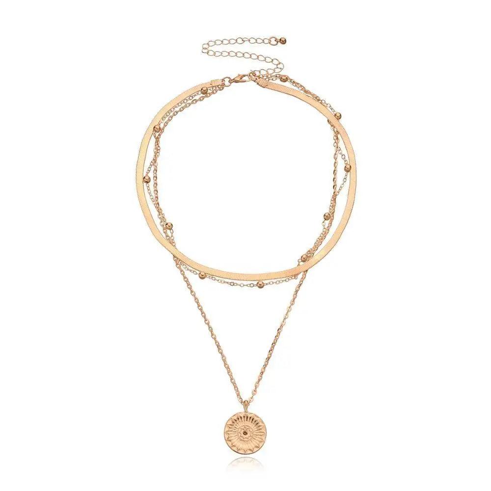 Modernd Luxury 2021 New Gold Coin Layered Chain Necklace For Women And Girls Stylish Pearl Moon Choker Collar butterfly