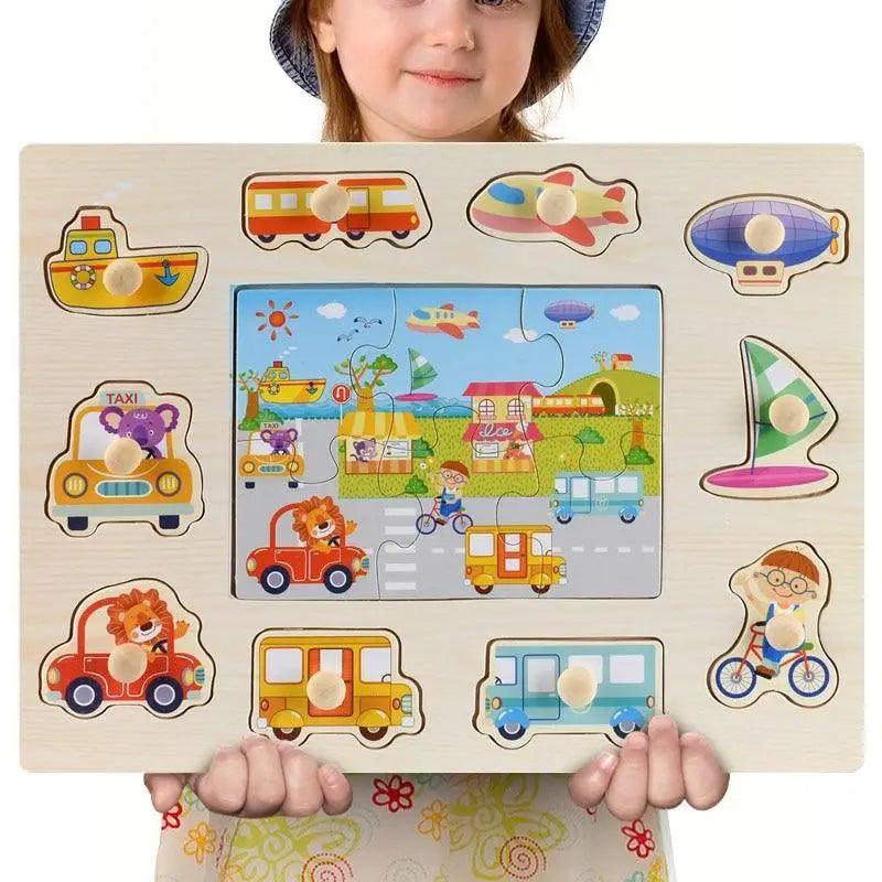 Montessori Wooden Puzzles Hand Grab Boards Toys Tangram Baby Educational Toys Cartoon Vehicle Animals Fruits 3D Puzzles - STEVVEX Baby - baby, Baby Montessori educational toys, birthday gifts, brain teasers, bricks for childern, Children educational bricks, christmas gift, educational toys, educational toys for kids, kids, puzzle, Wood animal fruit puzzles - Stevvex.com