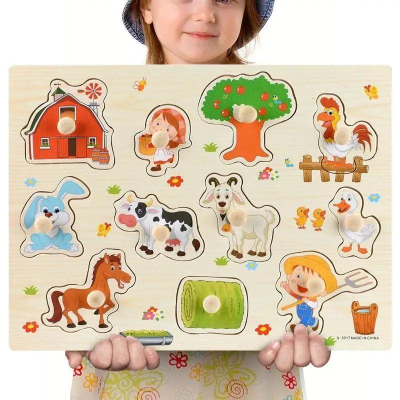 Montessori Wooden Puzzles Hand Grab Boards Toys Tangram Baby Educational Toys Cartoon Vehicle Animals Fruits 3D Puzzles - STEVVEX Baby - baby, Baby Montessori educational toys, birthday gifts, brain teasers, bricks for childern, Children educational bricks, christmas gift, educational toys, educational toys for kids, kids, puzzle, Wood animal fruit puzzles - Stevvex.com