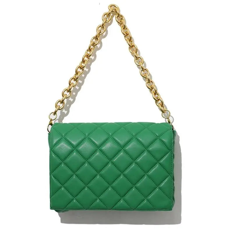 New Adorable Women’s Handbag Green Small Flap Shoulder Bag In Thick Metal Chain Women’s Clutch Bags Luxury Ladies