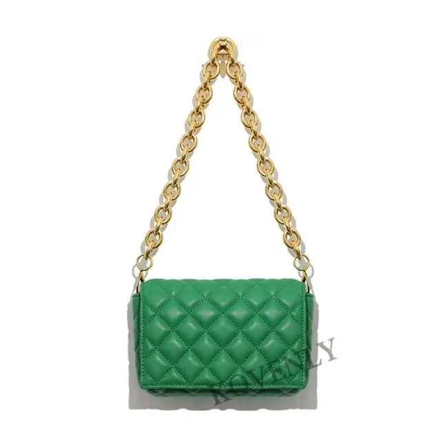 New Adorable Women’s Handbag Green Small Flap Shoulder Bag In Thick Metal Chain Women’s Clutch Bags Luxury Ladies