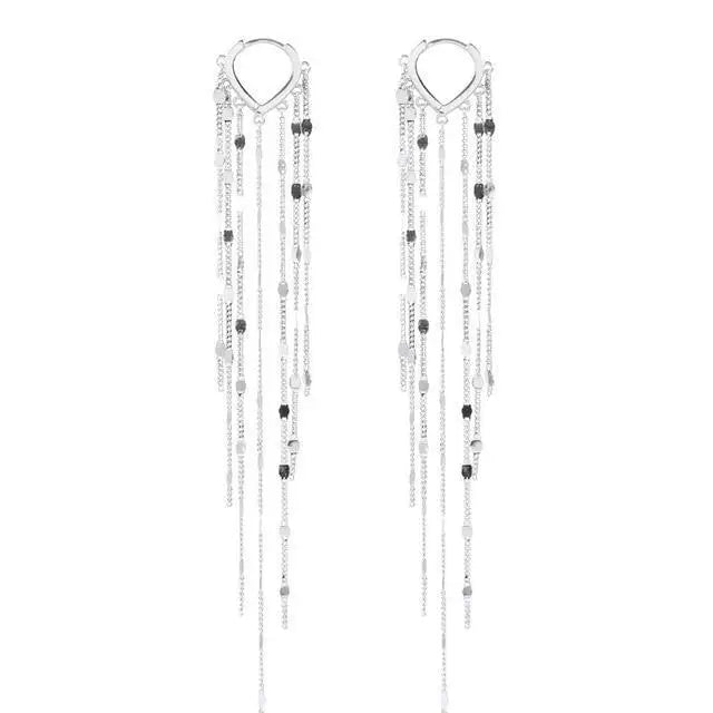 New Aesthetic 925 Sterling Silver Light Luxury Long Tassel Hoop Earrings for women - Women fashion Accessories - ALLURELATION - 573, 580, Aesthetic Jewelry, Best Selling Earrings, Best Selling Jewelry, Cute Earrings, Dangel Drop Earrings, earrings, Fashion Earrings, Fashion Jewelry, Gifts for women, jewelry, Retro Jewelry, Wedding Jewelry, women Earrings, women Fashion earrings - Stevvex.com