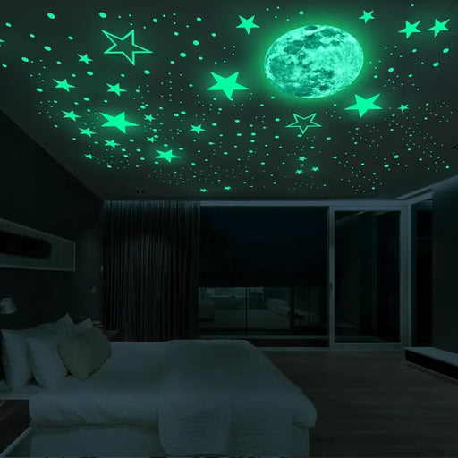 New Amazing Luminous Moon and Stars Wall Stickers for Kids Room Baby Nursery Home Decoration Wall Decals Glow