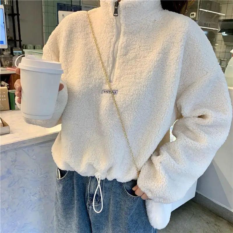 New Autumn Winter Hoodies Women New Imitation Lamb Short Plus Thick Hooded Sweatshirt Female Loose Student Jacket Tops - Treko - Cool Fashion, Cool Hoodies, Hoodies, Hoodies And Pants, Hoodies Sweatshirts, Jacket Hoodies, Loose Hoodies, Luxury Hoodies, Modern Hoodies, Multi Pockets Hoodies.  2021 dress, New Hoodies, New Sweatshirt, Stylish Hoodies, Sweatshirt, Women hoodie, Zipper Hooded- Stevvex.com