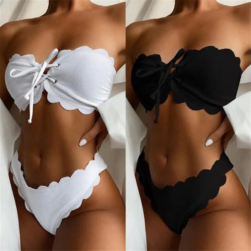 New Black/White Bikini High Waist Strapless Bikini Women Swimwear Women's Swimsuit Padded Bathing Suit Lace-up Pure Color Soft And Comfortable Bikinis - STEVVEX Fashion - 711, beach bikini, beach swimsuit, bikini set, Bikinis, black bikini, Colorful bikini, Comfortable Bikinis, swimsuit, white bikini, woman, woman bikini, woman swimsuit, Woman swimwear, women bikini, women swimwear - Stevvex.com