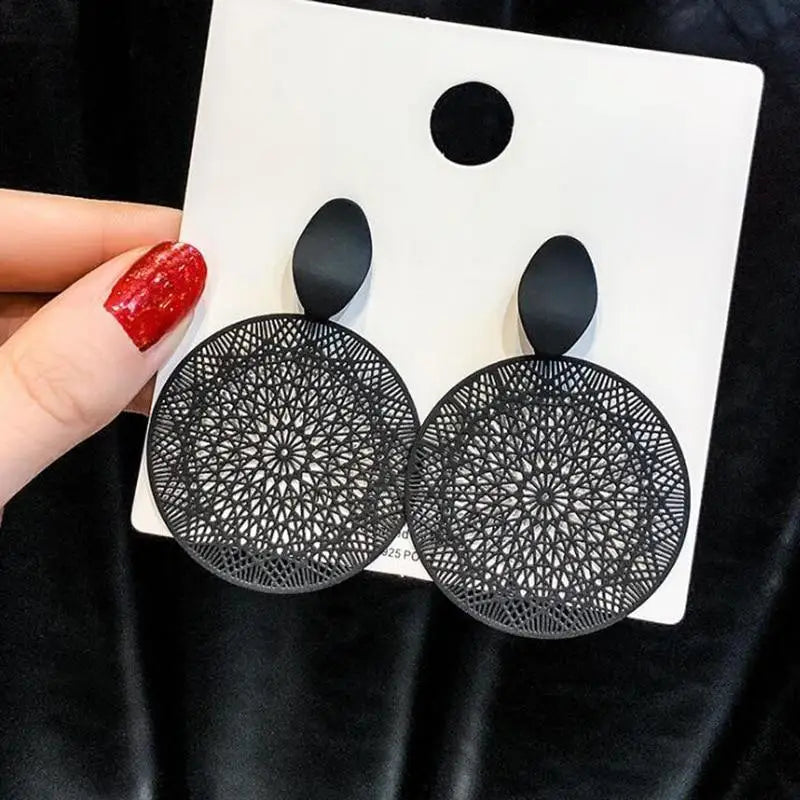 New Bohemian Luxury Black Ring Temperament Hollow-out Pattern Pendant Earrings For Women - Women Fashion Earrings - ALLURELATION - 573, Aesthetic Jewelry, Best Selling Earrings, Best Selling Jewelry, Cute Earrings, Dangel drop Earrings, earrings, Fashion Earrings, Fashion Jewelry, Gifts for women, jewelry, Retro Jewelry, Wedding Jewelry, women Earrings, women Fashion earrings - Stevvex.com