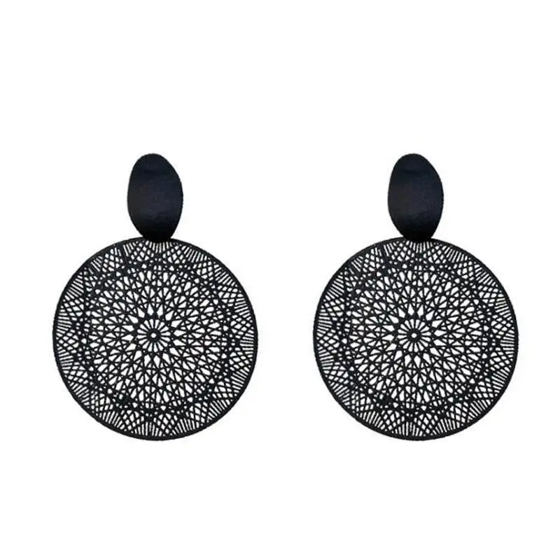 New Bohemian Luxury Black Ring Temperament Hollow-out Pattern Pendant Earrings For Women - Women Fashion Earrings - ALLURELATION - 573, Aesthetic Jewelry, Best Selling Earrings, Best Selling Jewelry, Cute Earrings, Dangel drop Earrings, earrings, Fashion Earrings, Fashion Jewelry, Gifts for women, jewelry, Retro Jewelry, Wedding Jewelry, women Earrings, women Fashion earrings - Stevvex.com