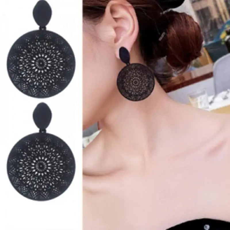 New Bohemian Luxury Black Ring Temperament Hollow-out Pattern Pendant Earrings For Women - Women Fashion Earrings - ALLURELATION - 573, Aesthetic Jewelry, Best Selling Earrings, Best Selling Jewelry, Cute Earrings, Dangel drop Earrings, earrings, Fashion Earrings, Fashion Jewelry, Gifts for women, jewelry, Retro Jewelry, Wedding Jewelry, women Earrings, women Fashion earrings - Stevvex.com