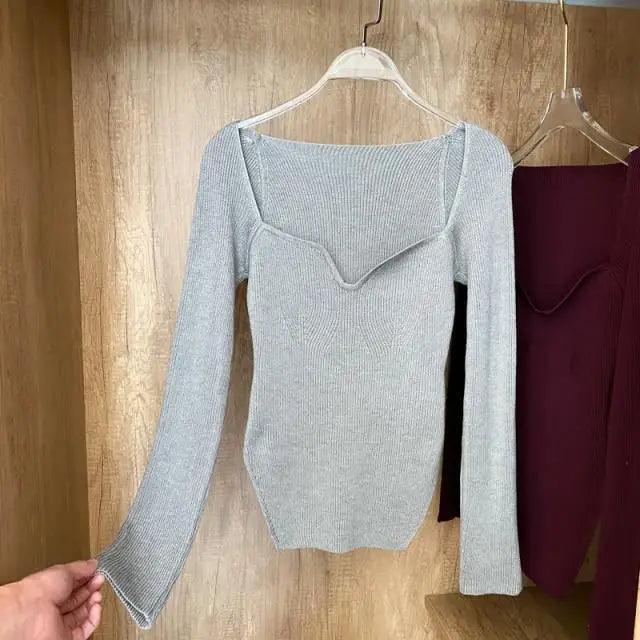 New Casual And Trendy Square Collar Long Sleeve Woman’s Sweaters Knitted Pullover Spring Autumn Sweater Winter Tops