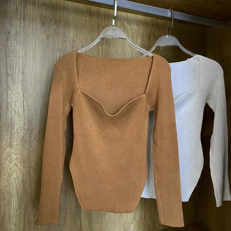 New Casual And Trendy Square Collar Long Sleeve Woman’s Sweaters Knitted Pullover Spring Autumn Sweater Winter Tops