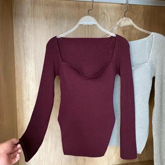 New Casual And Trendy Square Collar Long Sleeve Woman’s Sweaters Knitted Pullover Spring Autumn Sweater Winter Tops