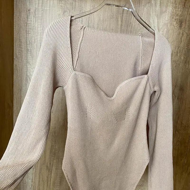 New Casual And Trendy Square Collar Long Sleeve Woman’s Sweaters Knitted Pullover Spring Autumn Sweater Winter Tops