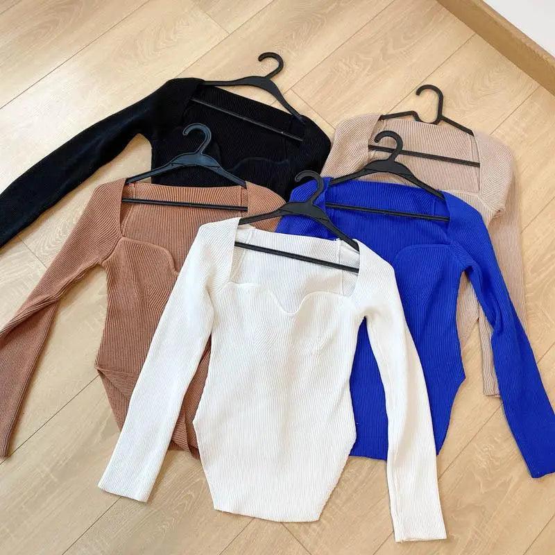 New Casual And Trendy Square Collar Long Sleeve Woman’s Sweaters Knitted Pullover Spring Autumn Sweater Winter Tops