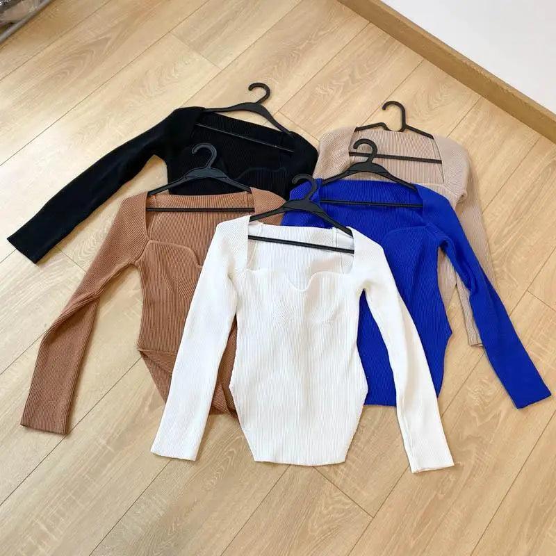 New Casual And Trendy Square Collar Long Sleeve Woman’s Sweaters Knitted Pullover Spring Autumn Sweater Winter Tops