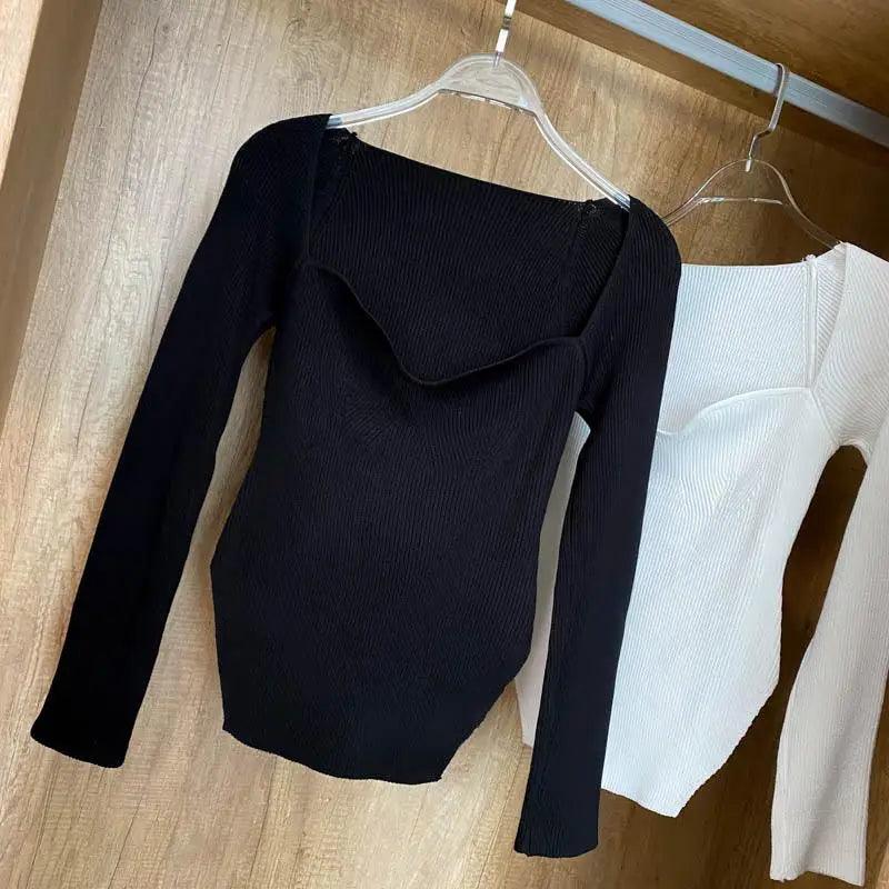 New Casual And Trendy Square Collar Long Sleeve Woman’s Sweaters Knitted Pullover Spring Autumn Sweater Winter Tops