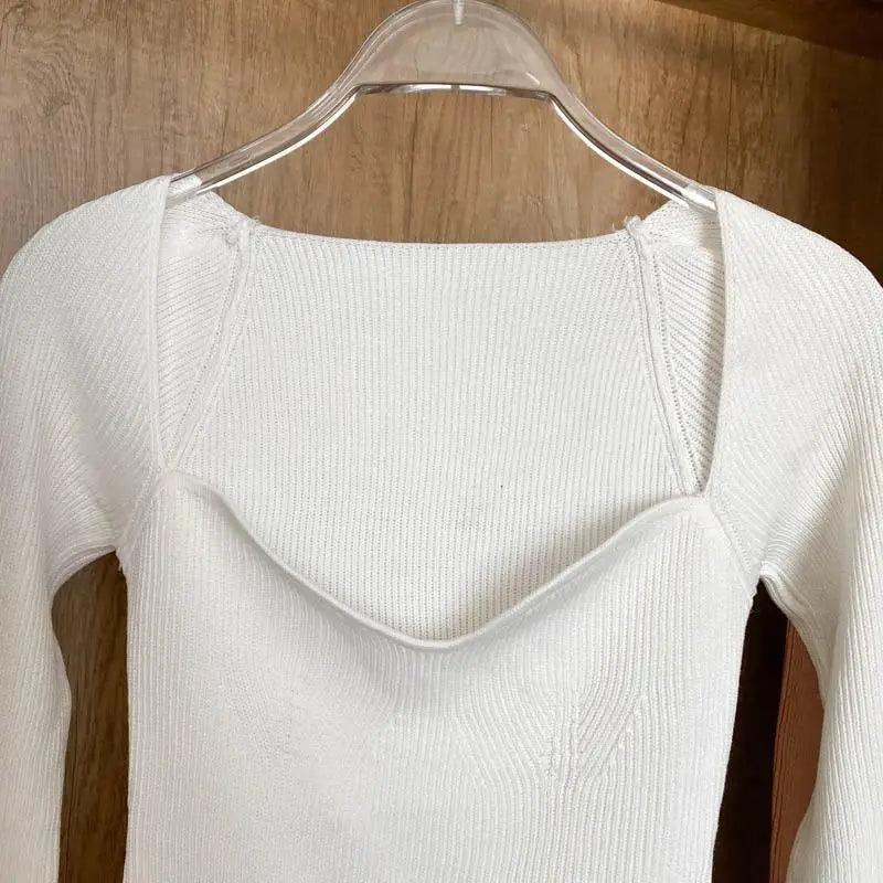 New Casual And Trendy Square Collar Long Sleeve Woman’s Sweaters Knitted Pullover Spring Autumn Sweater Winter Tops