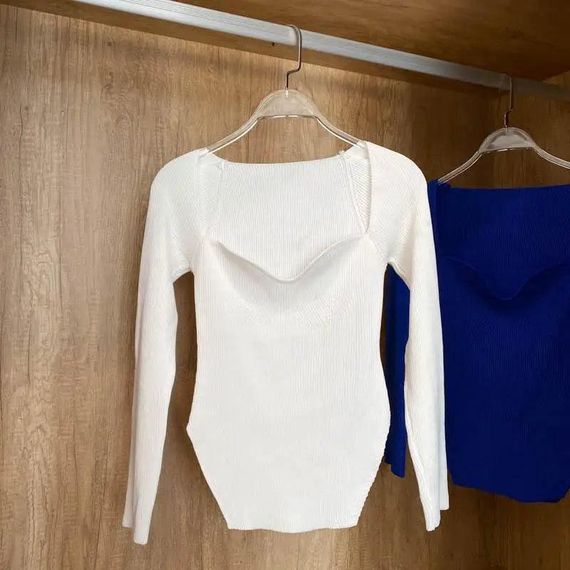 New Casual And Trendy Square Collar Long Sleeve Woman’s Sweaters Knitted Pullover Spring Autumn Sweater Winter Tops