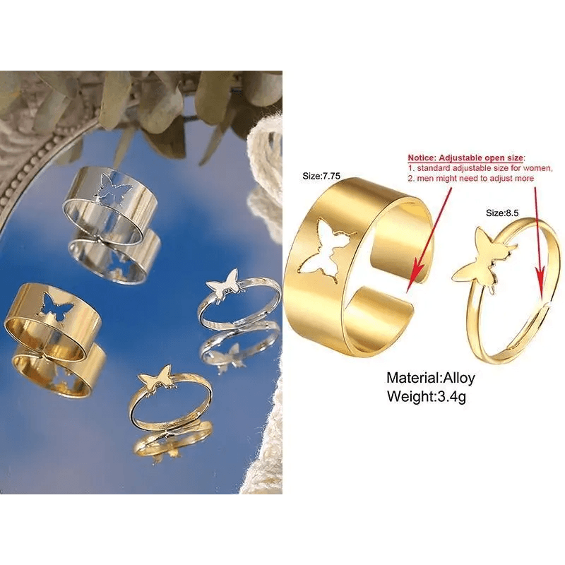 New Contemporary Gold Adjustable Butterfly Ring Set For Women And Girl Fashionable Female Party Jewelry - ALLURELATION - 571, Antique Jewelry, contemporary gold ring, elegance rings, elegance rings set, elegant jewelry, fashionable jewelry, fashionable rings set, gift rings, Jewelry, modern ring style, party jewelry, party rings, rings, rings for girls, rings for ladies, stylish ring, trendy jewelry, trendy rings, vintage jewelry, vintage style rings - Stevvex.com