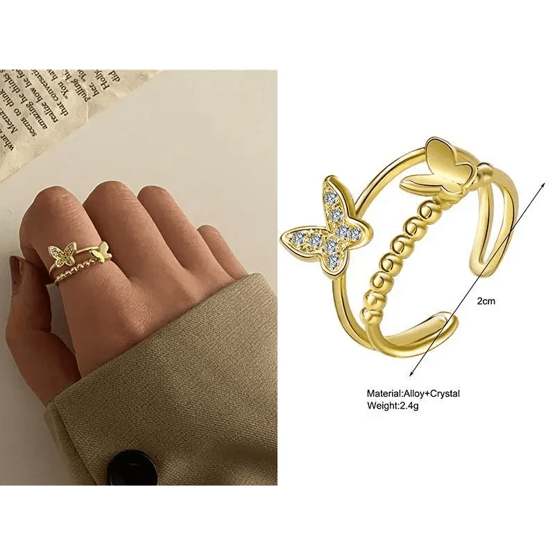 New Contemporary Gold Adjustable Butterfly Ring Set For Women And Girl Fashionable Female Party Jewelry - ALLURELATION - 571, Antique Jewelry, contemporary gold ring, elegance rings, elegance rings set, elegant jewelry, fashionable jewelry, fashionable rings set, gift rings, Jewelry, modern ring style, party jewelry, party rings, rings, rings for girls, rings for ladies, stylish ring, trendy jewelry, trendy rings, vintage jewelry, vintage style rings - Stevvex.com