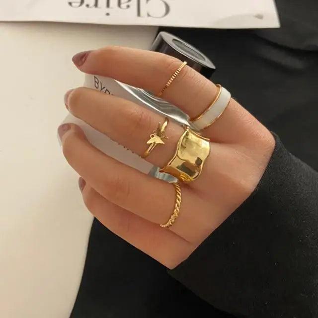 New Contemporary Gold Adjustable Butterfly Ring Set For Women And Girl Fashionable Female Party Jewelry - ALLURELATION - 571, Antique Jewelry, contemporary gold ring, elegance rings, elegance rings set, elegant jewelry, fashionable jewelry, fashionable rings set, gift rings, Jewelry, modern ring style, party jewelry, party rings, rings, rings for girls, rings for ladies, stylish ring, trendy jewelry, trendy rings, vintage jewelry, vintage style rings - Stevvex.com