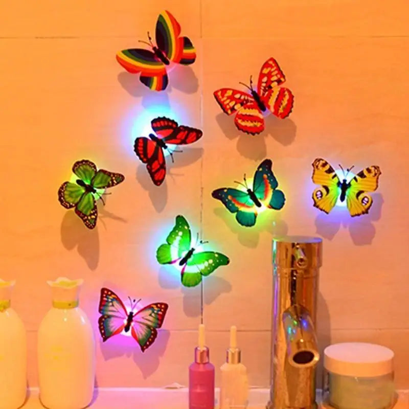 New Dazzling Colorful Luminous Butterfly LED Night Light Wedding Decorative Lamp Stickers Children Small Gifts TOYS