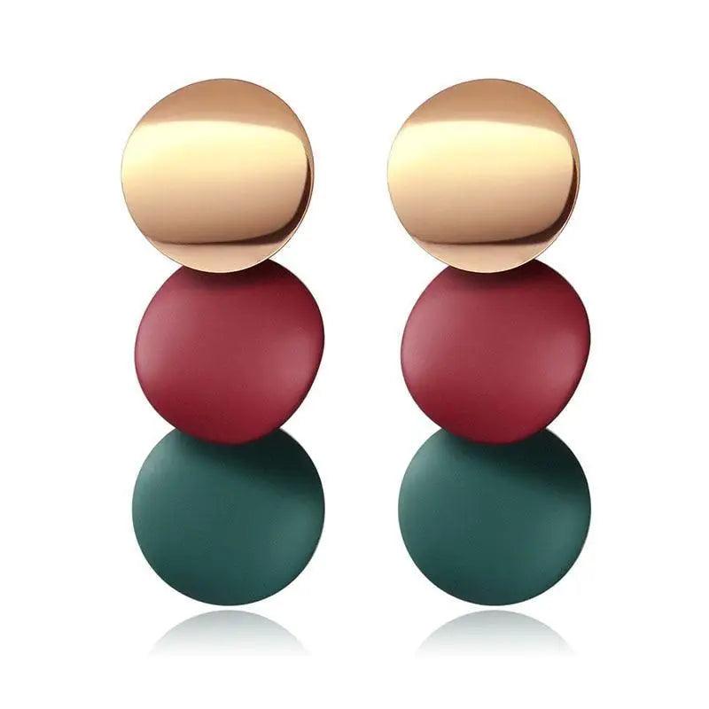 New Dazzling Small Disk Colourful Earrings For Women And Girls Acrylic Geometric Red Dangle Fashionable Unique Design