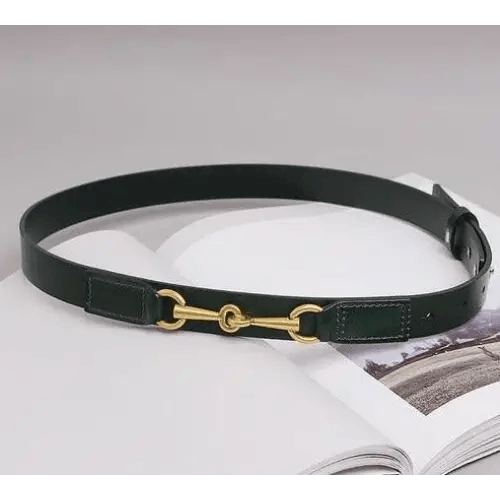 New Design Simple Black Plain Leather Belt For Women Classic Thin Skinny Waistbands Casual Women Dress Belts - Green