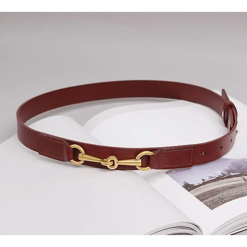 New Design Simple Black Plain Leather Belt For Women Classic Thin Skinny Waistbands Casual Women Dress Belts - Brown