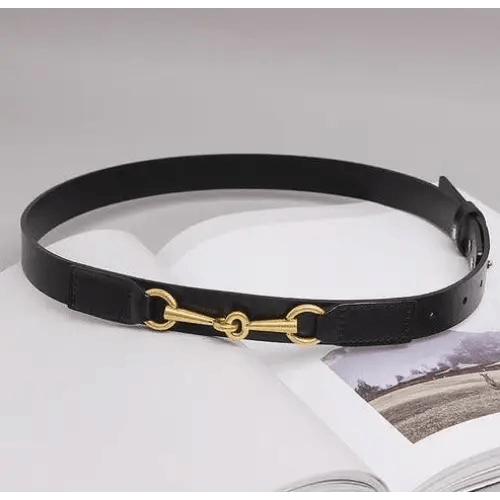 New Design Simple Black Plain Leather Belt For Women Classic Thin Skinny Waistbands Casual Women Dress Belts - Black