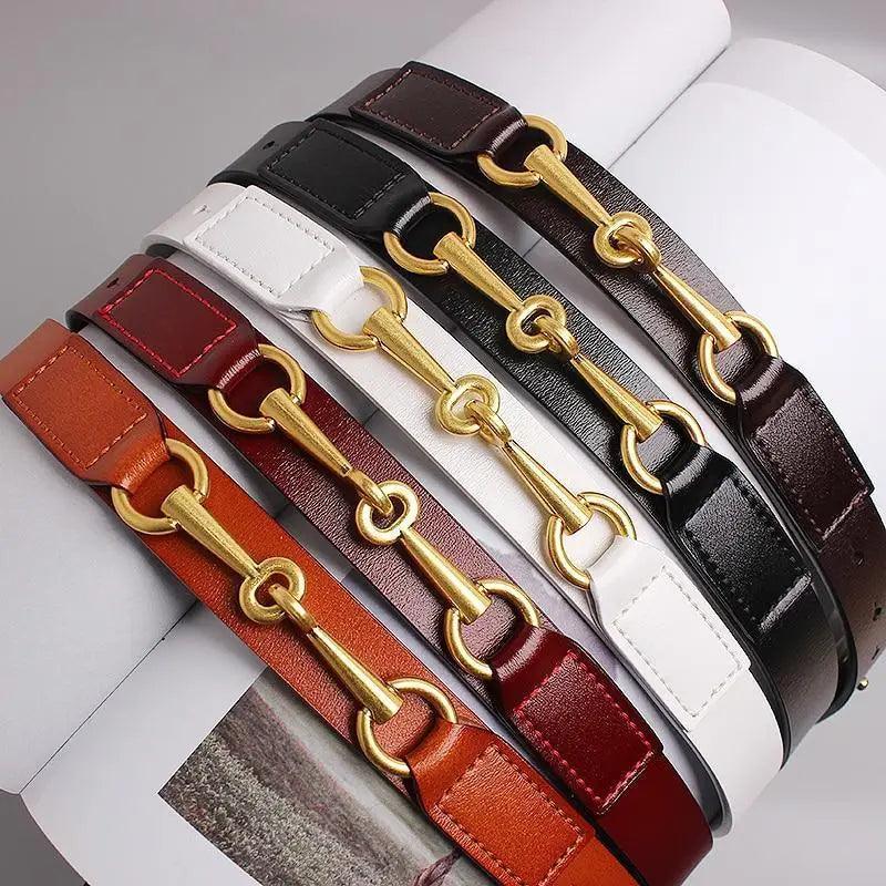 New Design Simple Black Plain Leather Belt For Women Classic Thin Skinny Waistbands Casual Women Dress Belts