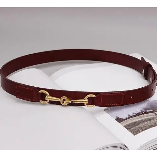 New Design Simple Black Plain Leather Belt For Women Classic Thin Skinny Waistbands Casual Women Dress Belts - Red