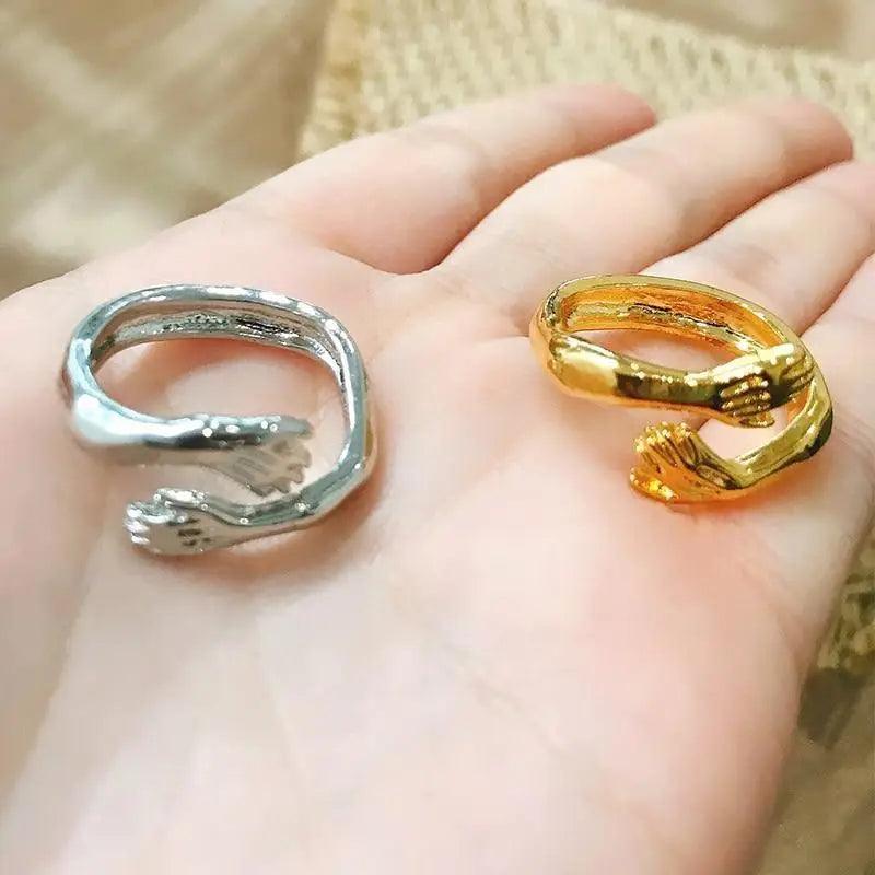 New Double Hand Rings Stylish Open Hug Romantic Lover Ring For Men Women And Girl Gold Wedding Rings Adjustable Sweet