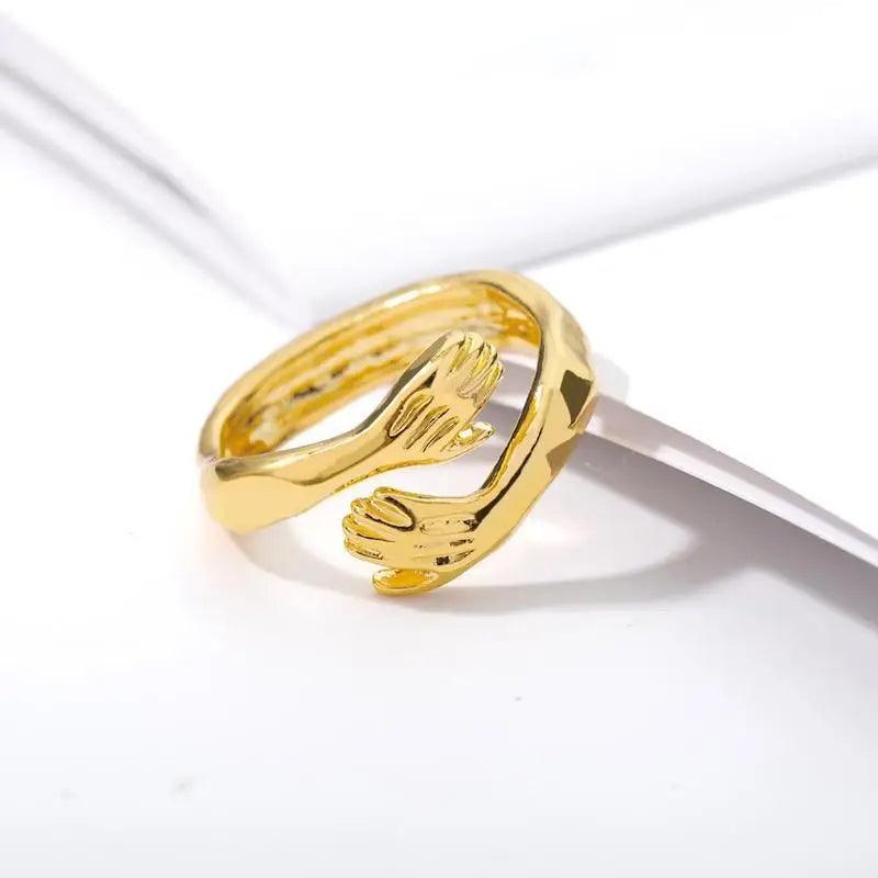 New Double Hand Rings Stylish Open Hug Romantic Lover Ring For Men Women And Girl Gold Wedding Rings Adjustable Sweet