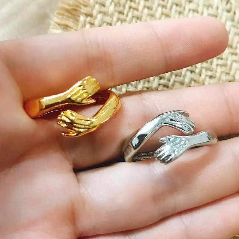 New Double Hand Rings Stylish Open Hug Romantic Lover Ring For Men Women And Girl Gold Wedding Rings Adjustable Sweet