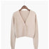 New Elegance And Fashionable Knitted Crop Cardigan For Women And Girls Short Sweater Long sleeve V neck Green Blue - XL