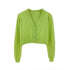 New Elegance And Fashionable Knitted Crop Cardigan For Women And Girls Short Sweater Long sleeve V neck Green Blue - XL