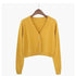 New Elegance And Fashionable Knitted Crop Cardigan For Women And Girls Short Sweater Long sleeve V neck Green Blue - L