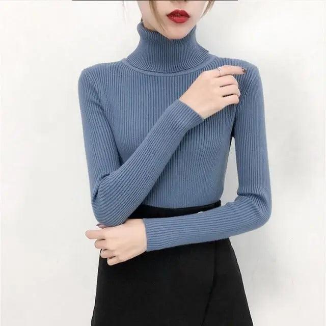 New Elegance Autumn/Winter Knitted Jumper Tops Turtleneck Pullovers Casual Sweaters Women Shirt Long Sleeve Tight