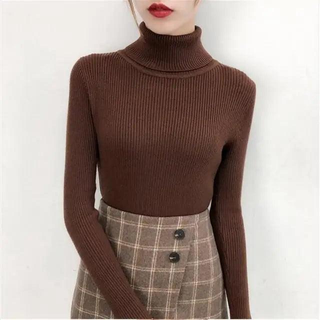 New Elegance Autumn/Winter Knitted Jumper Tops Turtleneck Pullovers Casual Sweaters Women Shirt Long Sleeve Tight