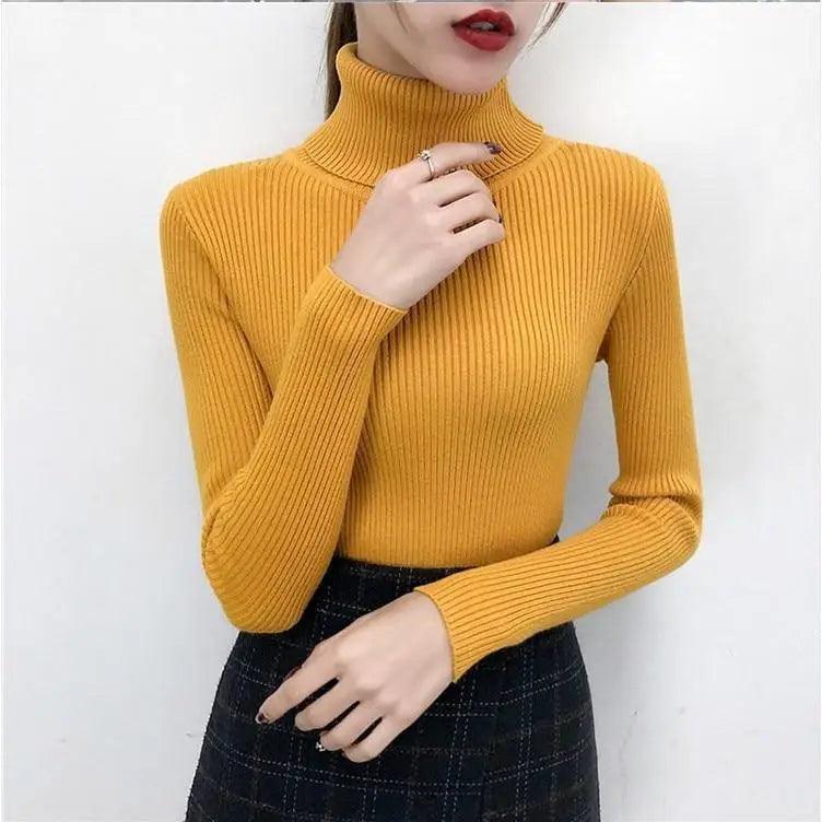 New Elegance Autumn/Winter Knitted Jumper Tops Turtleneck Pullovers Casual Sweaters Women Shirt Long Sleeve Tight