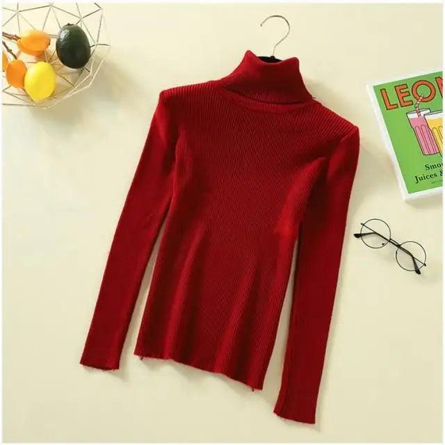 New Elegance Autumn/Winter Knitted Jumper Tops Turtleneck Pullovers Casual Sweaters Women Shirt Long Sleeve Tight