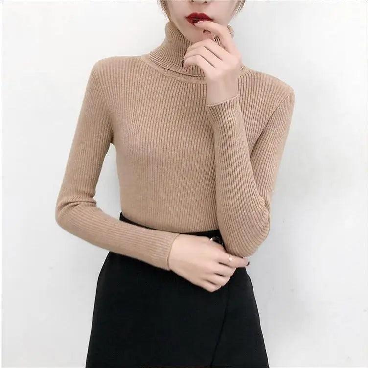 New Elegance Autumn/Winter Knitted Jumper Tops Turtleneck Pullovers Casual Sweaters Women Shirt Long Sleeve Tight