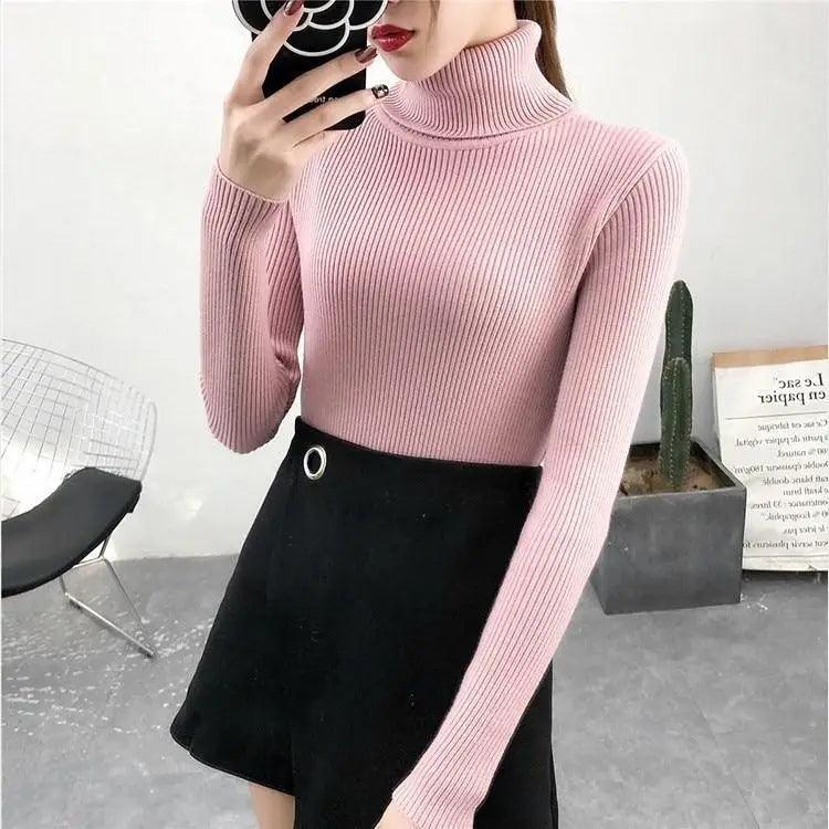 New Elegance Autumn/Winter Knitted Jumper Tops Turtleneck Pullovers Casual Sweaters Women Shirt Long Sleeve Tight