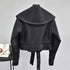 New Elegance Autumn Women’s Pu Leather Jackets Short Coat Turndown Collar Belt Lace - up Motorcycle Black Punk Red