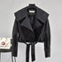 New Elegance Autumn Women’s Pu Leather Jackets Short Coat Turndown Collar Belt Lace - up Motorcycle Black Punk Red