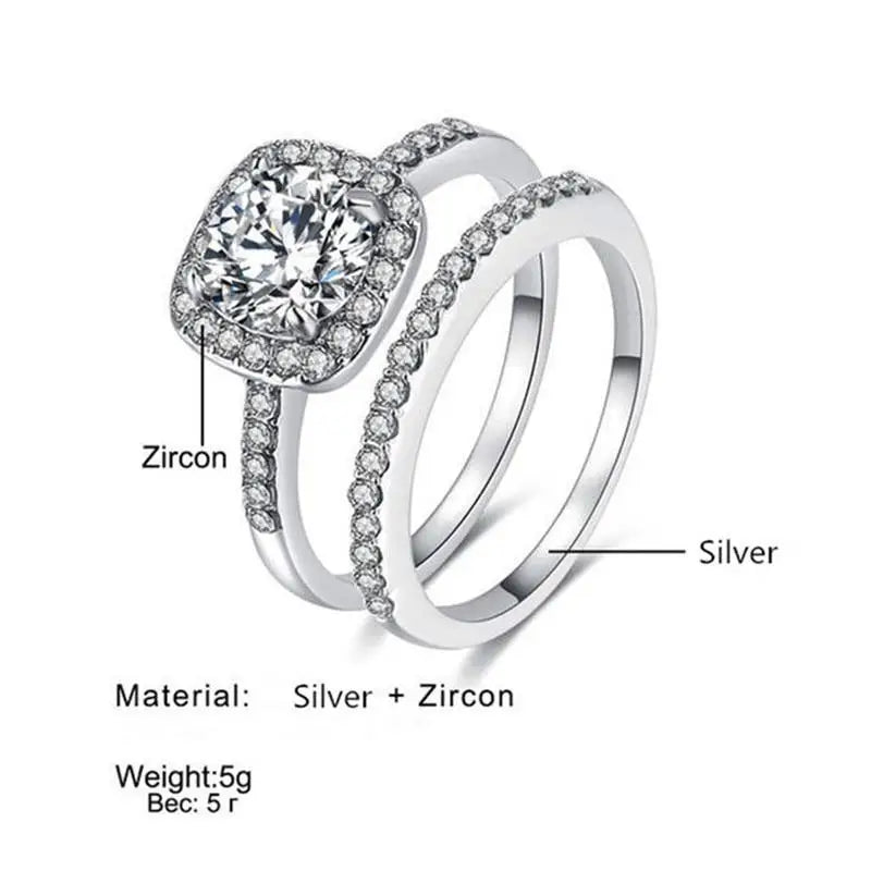 New Elegance Silver Couple Cubic Zirconia Set Ring Luxury Bridal Wedding And Engagement Fine Jewelry - ALU57391YVR