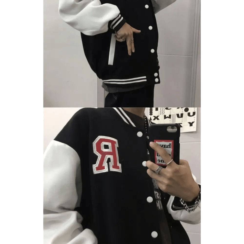 New Elegance Spring Autumn Coat Baseball Bomber Jacket Loose Letter R Men Women Couples Tops Plus Size Jackets