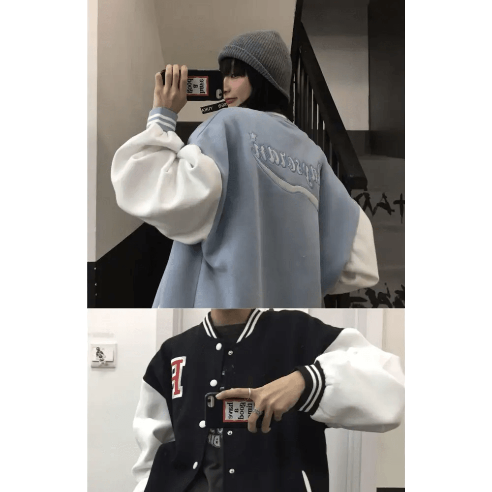 New Elegance Spring Autumn Coat Baseball Bomber Jacket Loose Letter R Men Women Couples Tops Plus Size Jackets